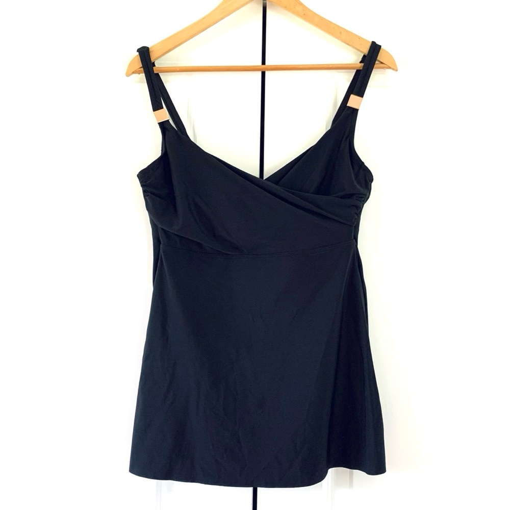 Miraclesuit Surplice Tankini Swim Top Swimsuit Underwire Black Bra Size 34 D